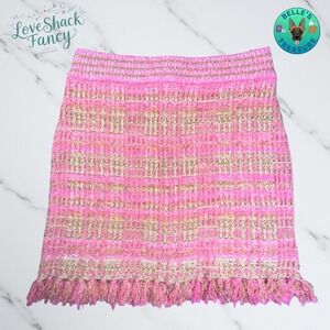 Love Shack Fancy Women's XS Balsam Mini Skirt in Majestic Pink Metallic Fringe